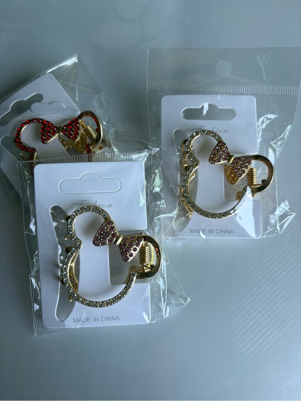 Disney Mickey Mouse Rhinestone Hair Claw Clips Bow Sparkly 3pc Bundle